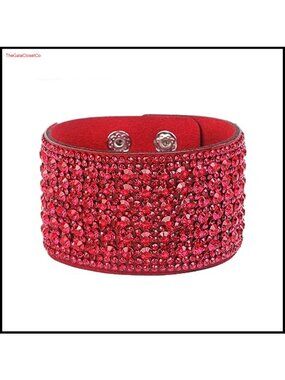 Rhinestone Leather Cuff Bracelet Statement Bangle Wrap Jewelry for Women
